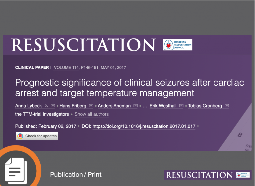 Lybeck, A. et al. (2017) Prognostic Significance of Clinical Seizures After Cardiac Arrest And Target Temperature Management. Resuscitation 114:146-151. https://doi.org/10.1016/j.resuscitation.2017.01.017