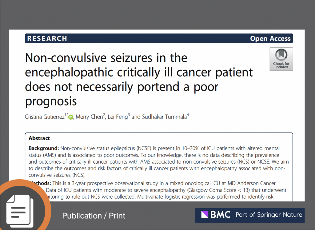 Non-convulsive seizures in the encephalopathic critically ill cancer patient does not necessarily portend a poor prognosis