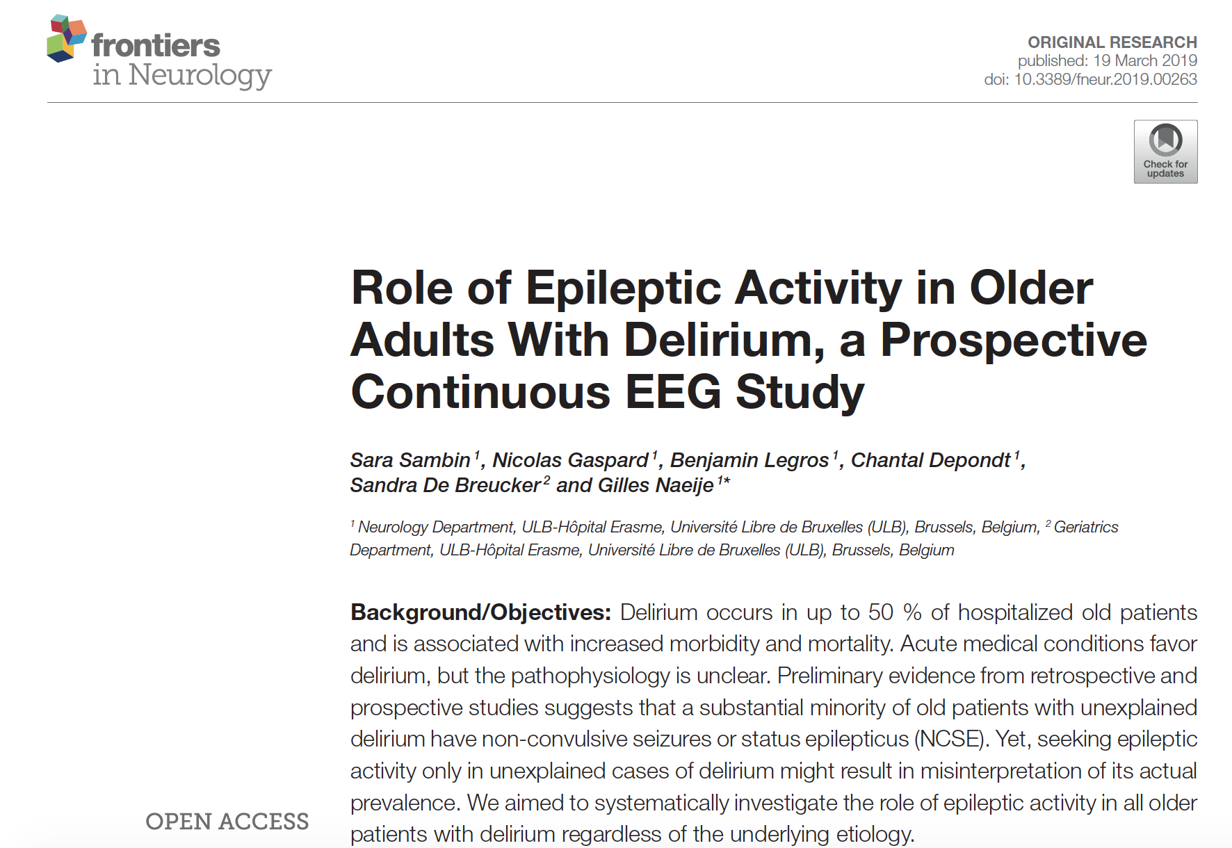 Role of Epileptic Activity in Older Adults With Delirium, a Prospective Continuous EEG Study